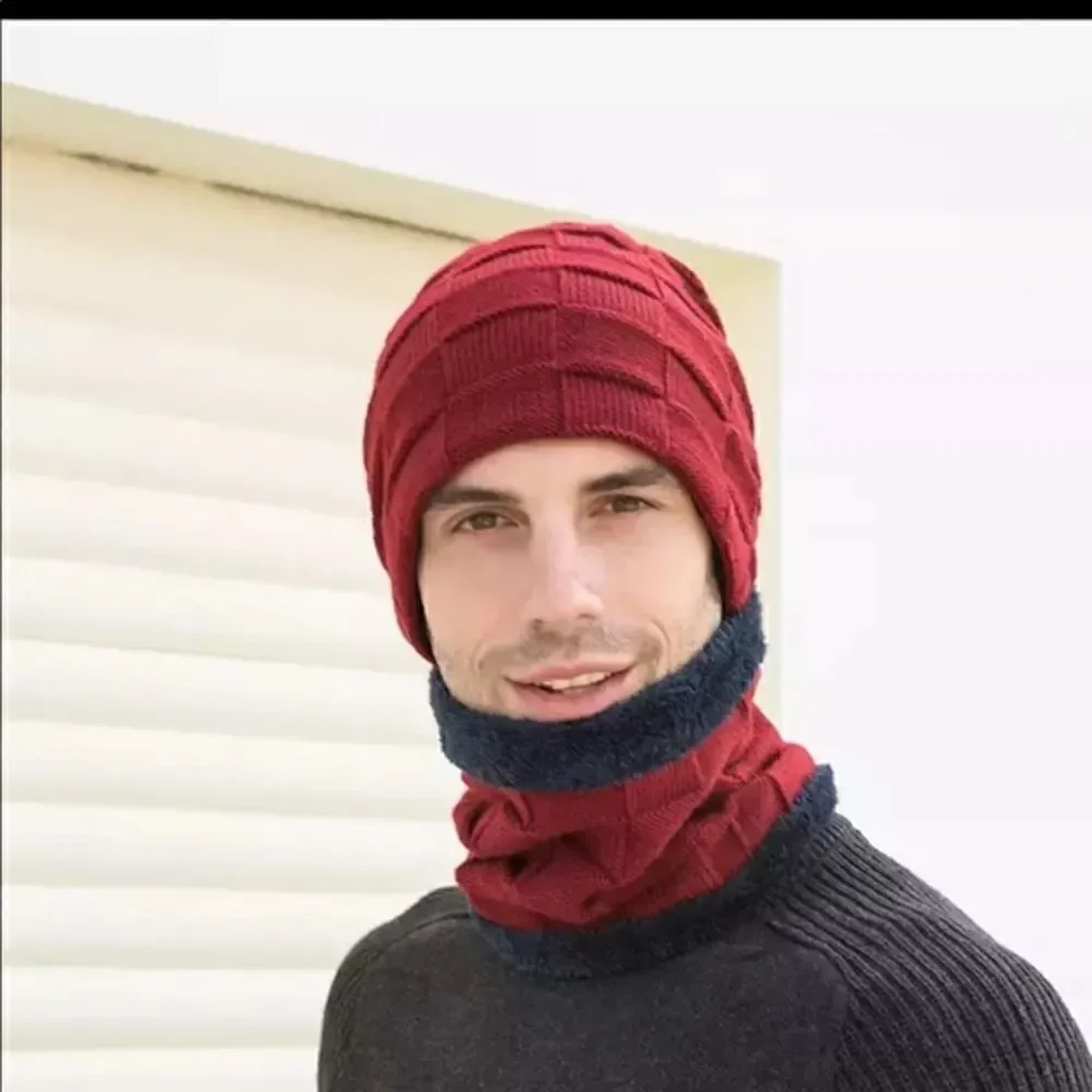 Brand New Winter Men Knit Beanie Hat with Neck Warmer Scarf  Set 2-Piece